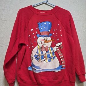 Red Vintage Snowman Graphic Sweater